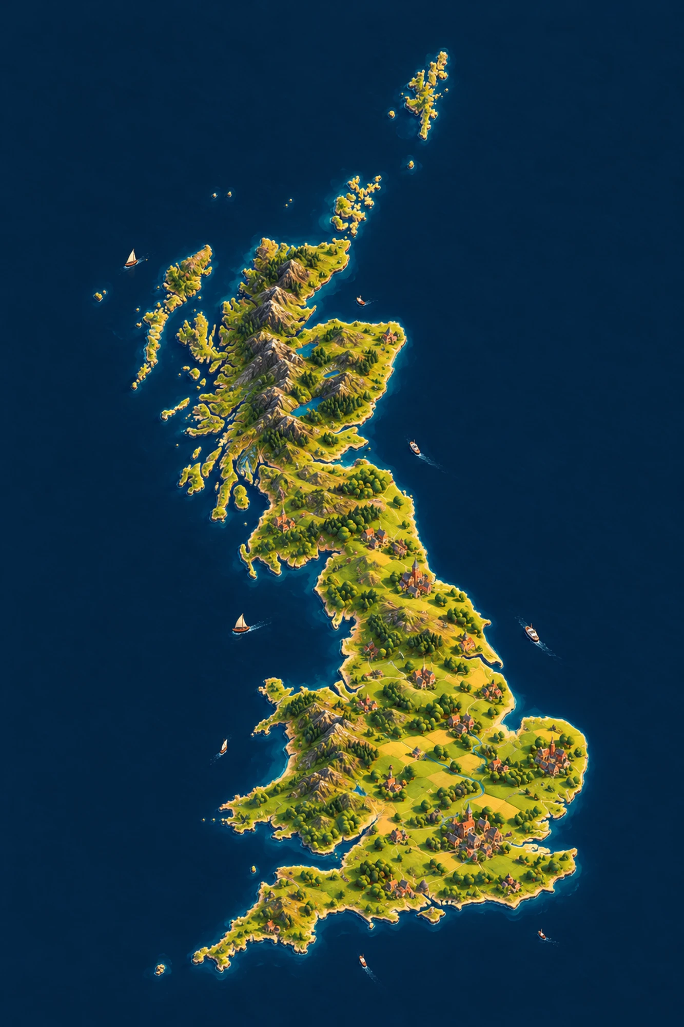 The illustrated map of Great Britain from the game